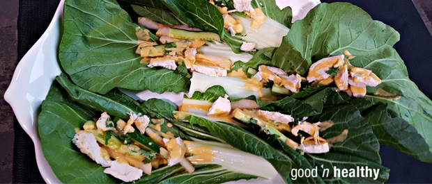 Bok choy chicken wraps and asparagus spring rolls